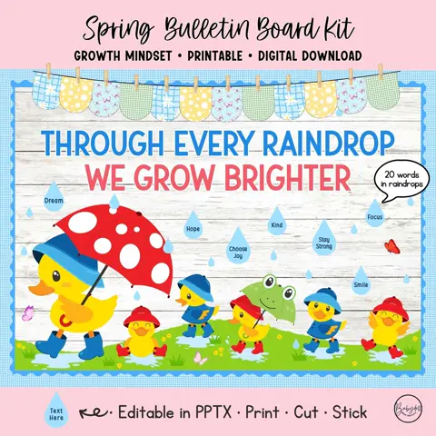 Spring Bulletin Board Kit Growth Mindset Classroom Decor Ducks and Rain Theme
