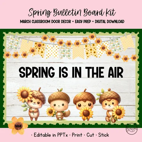 Spring Bulletin Board Kit with Acorns and Sunflowers for Classroom Door Decor