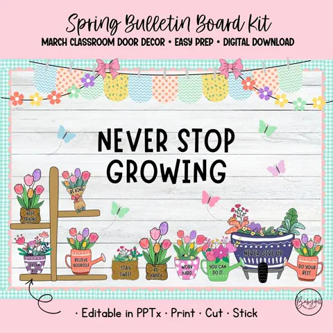 Spring Bulletin Kit Growth Mindset Floral Classroom Decor Spring Door Display