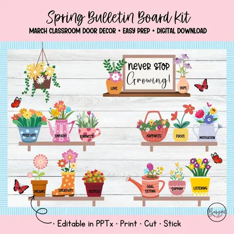 Spring Bulletin Kit Growth Mindset Plant Classroom Decor Door Display