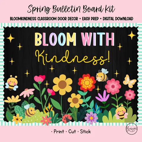 Spring Bulletin Kit with Flowers and Bees for Classroom Kindness Decor