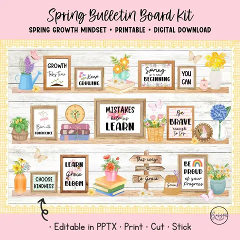 Spring Growth Mindset Bulletin Board Kit Classroom Decor with Plants Bookshelf Aesthetic