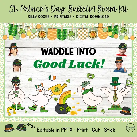 St Patricks Day Bulletin Board Kit Silly Goose Theme Printable March Classroom Decor