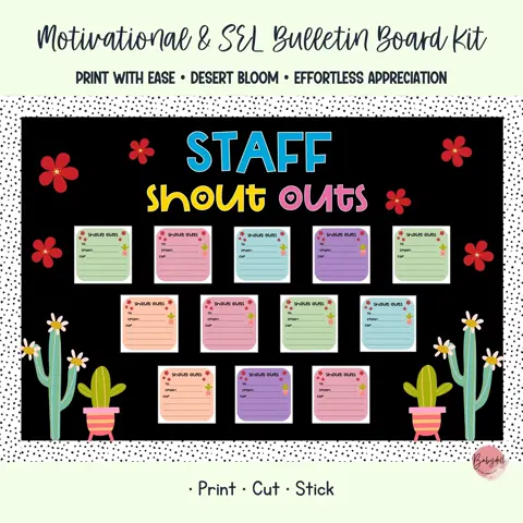 Staff Shout Out Bulletin Board Kit: Cactus Theme Employee Appreciation Decor
