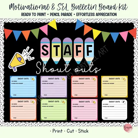 Staff Shout Out Kit for Teacher Appreciation and School Staff Positivity Boards