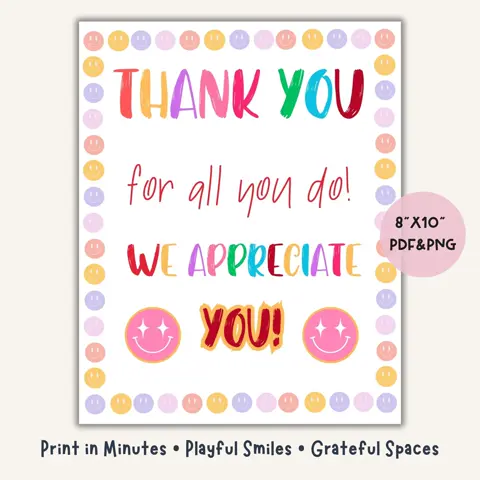 Staff Thank You Sign Groovy Printable Poster for Nurse and Teacher Decor