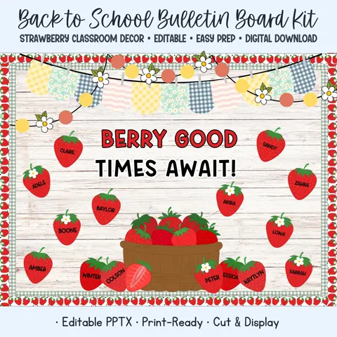 Strawberry board kit with berry sweet classroom decor and editable name tags