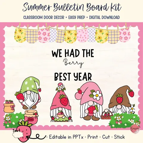 Strawberry Gnome Bulletin Board Kit End Of Year Berry Sweet Classroom Decor Printable