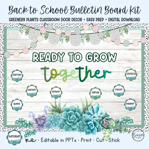 Succulent board kit greenery classroom decor and editable botanical ready to grow door display