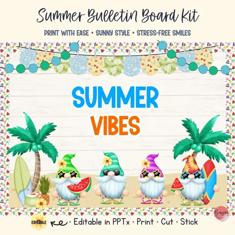 Summer Bulletin Kit with Gnomes for Elementary Classroom Decor