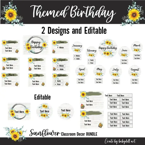 Sunflower Birthday Bulletin Board Kit: Farmhouse Classroom Decor