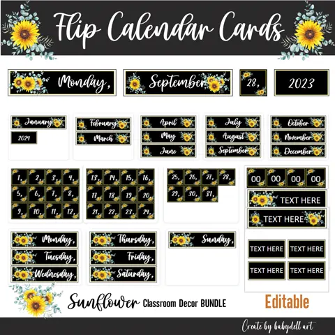 Sunflower Classroom Flip Calendar: Rustic Decor