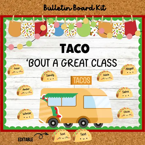 Taco Bulletin Board Kit | Cinco de Mayo Classroom Decor (Editable)