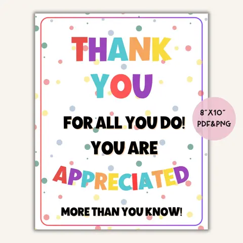 Teacher Appreciation Sign Thank You For All You Do Staff Gift Printable Classroom Decor