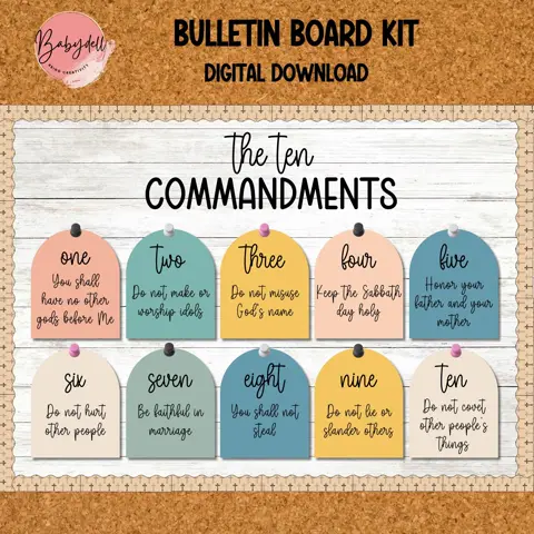 Ten Commandments for Kids Poster Christian Classroom Decor God's Rules Bulletin Board Digital Download