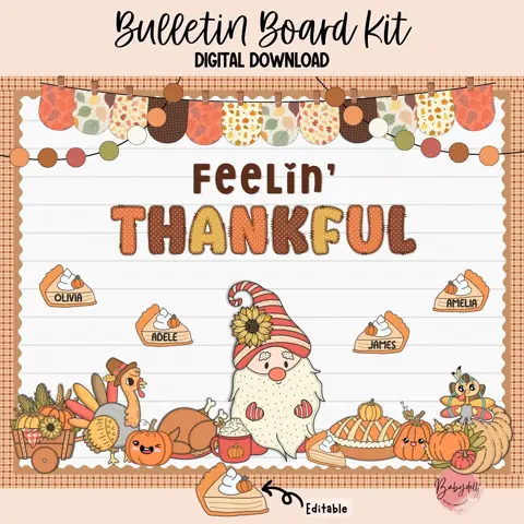 Thanksgiving Gnome Bulletin Board Kit - Fall Classroom Decor (Digital Download)
