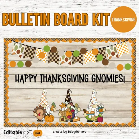 Thanksgiving Gnome Bulletin Board Kit: Grateful, Thankful, Blessed (PDF Download