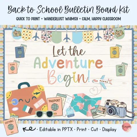 Travel Board Kit, Boho Adventure Classroom Decor, Editable Teacher Door Display