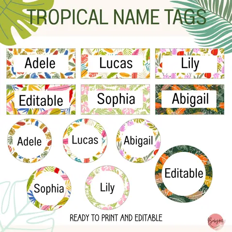 Tropical Summer Name Tags: Editable Desk Plates (Digital Download)