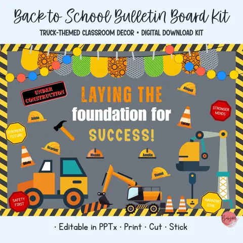 Truck bulletin board kit and construction classroom decor with student photo craft