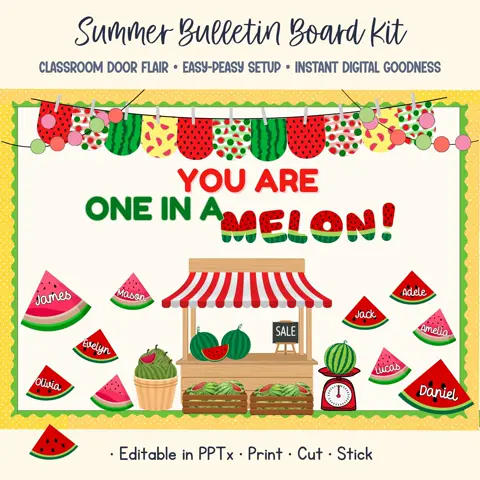 Watermelon Board Kit One In A Melon Summer Classroom Decor Editable Door Display