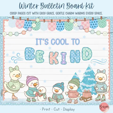 Winter Bulletin Board Kit Kindness Classroom Decor with Ice Skating Geese