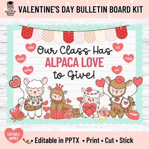 Alpaca Valentine's Day Bulletin Board Kit for Classroom Door Decor