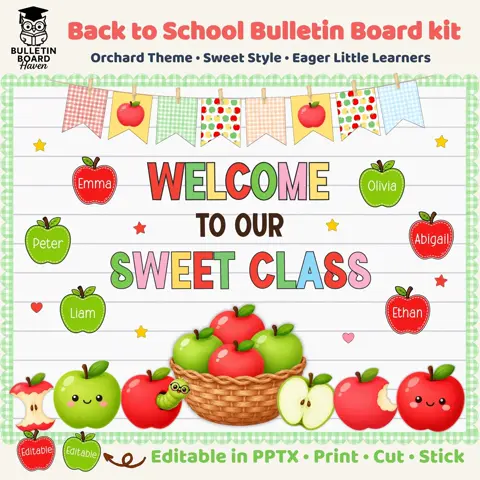 Apple Class Decor, Back To School Bulletin Board Kit, Editable Teacher Bundle