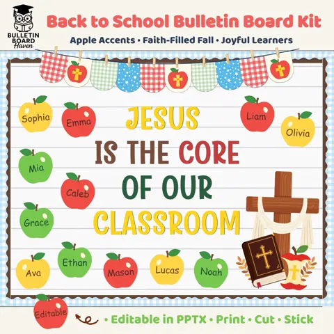 Christian Apple Bulletin Board Kit Editable Back to School Classroom Decor