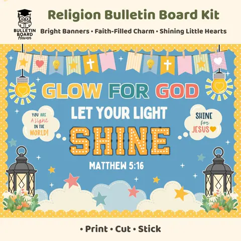 Christian bulletin board kit for Sunday school and VBS let your light shine decor