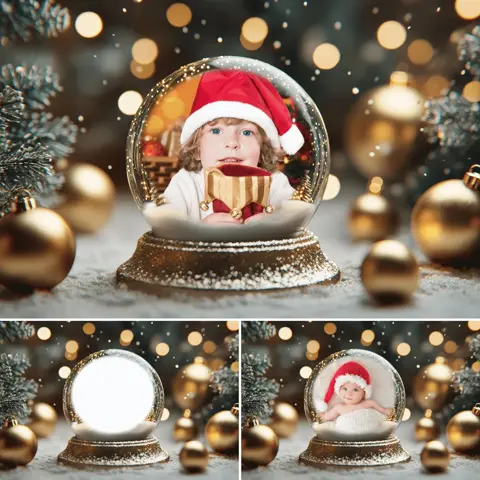 Christmas Snow Globe Digital Backdrop: Holiday Photo Overlay (PNG, PSD)