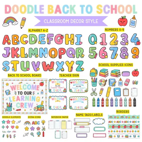 Doodle Board Kit, Back To School Bulletin Board, Editable Classroom Door Decor