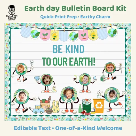 Earth Day Board Kit Photo Editable Spring Classroom Door Decor Little Heroes