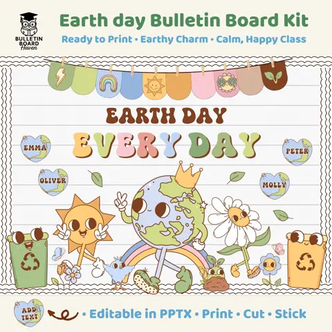 Earth Day Bulletin Board Kit Groovy Spring Classroom Door Decor