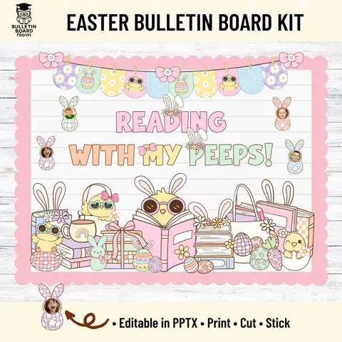 Easter Bulletin Board Kit Reading With My Peeps Library Decor Editable Photo Display