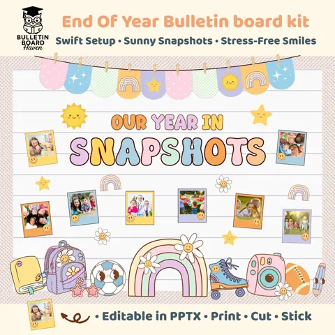 End Of Year Bulletin Board Groovy Pastel Retro Classroom Photo Kit