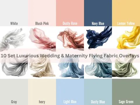Flying Fabric Photo Overlays Wedding Maternity PNG Bundle