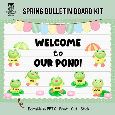 Frog Spring Bulletin Board Kit Editable Classroom Decor Welcome to Our Pond