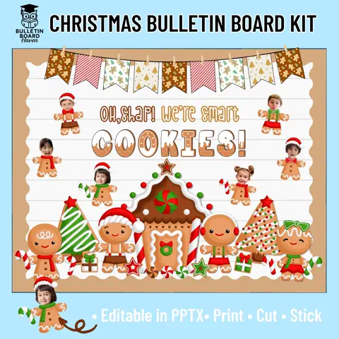Gingerbread Christmas Bulletin Board Kit & Door Decor, Smart Cookies Classroom Theme