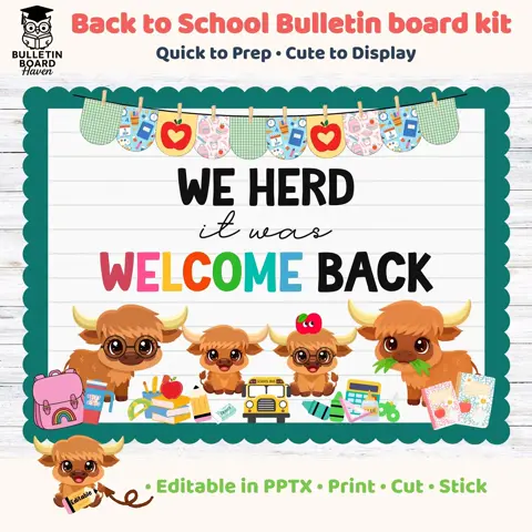Highland Cow Back To School Bulletin Board Kit Editable Classroom Decor