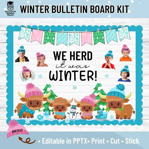 Highland Cow Winter Bulletin Board Kit for Classroom Door Decor