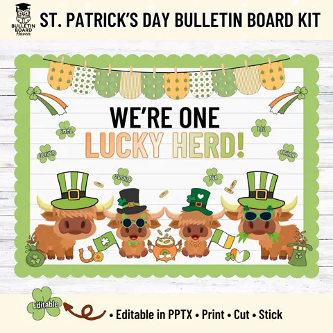 Lucky Herd Highland Cow St Patricks Day Bulletin Board Kit Classroom Decor