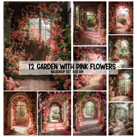 Maternity Floral Backdrop Pink Flower Garden Digital Background for Dreamy Portraits