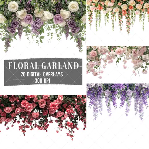 Maternity Photo Overlay Floral Garland Theme Pregnancy Photo Enhancement
