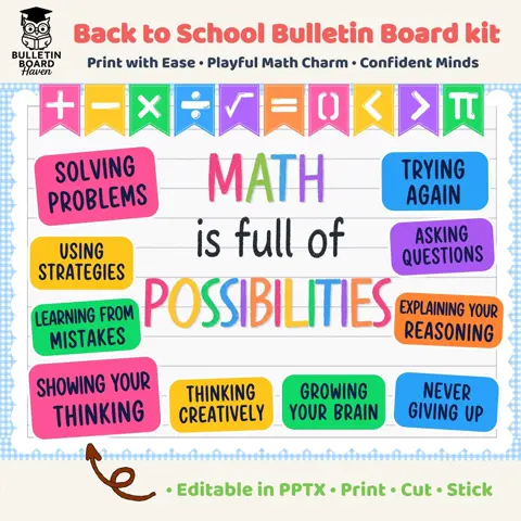 Math Bulletin Board Kit with Rainbow Growth Mindset Classroom Decor
