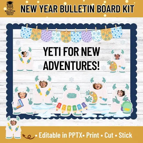 New Year Bulletin Board Kit for Classroom or Hallway with Yeti Theme