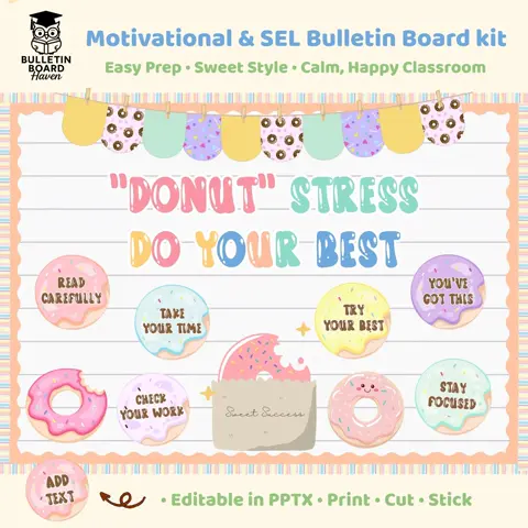 Pastel Donut Test Prep Decor Motivational Bulletin Board Kit for Classroom