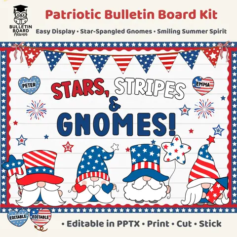 Patriotic gnome bulletin board kit for summer and 4th of July classroom decor