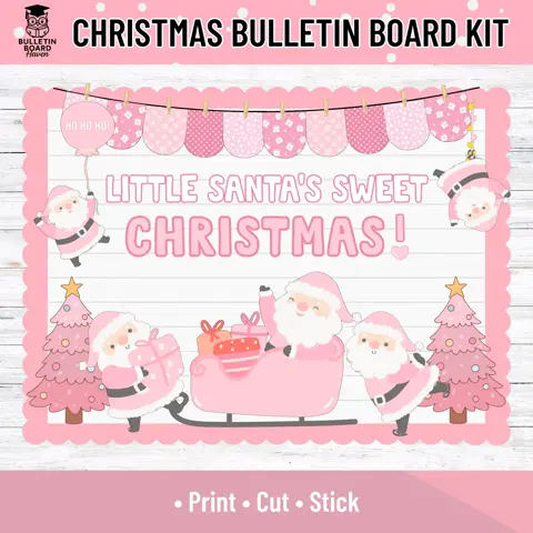 Pink Christmas Bulletin Board Kit, Pastel Santa Classroom Decor for Holiday Door
