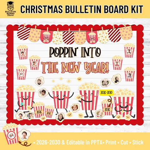 Poppin' Into The New Year Bulletin Board Kit for Classroom Door Decor